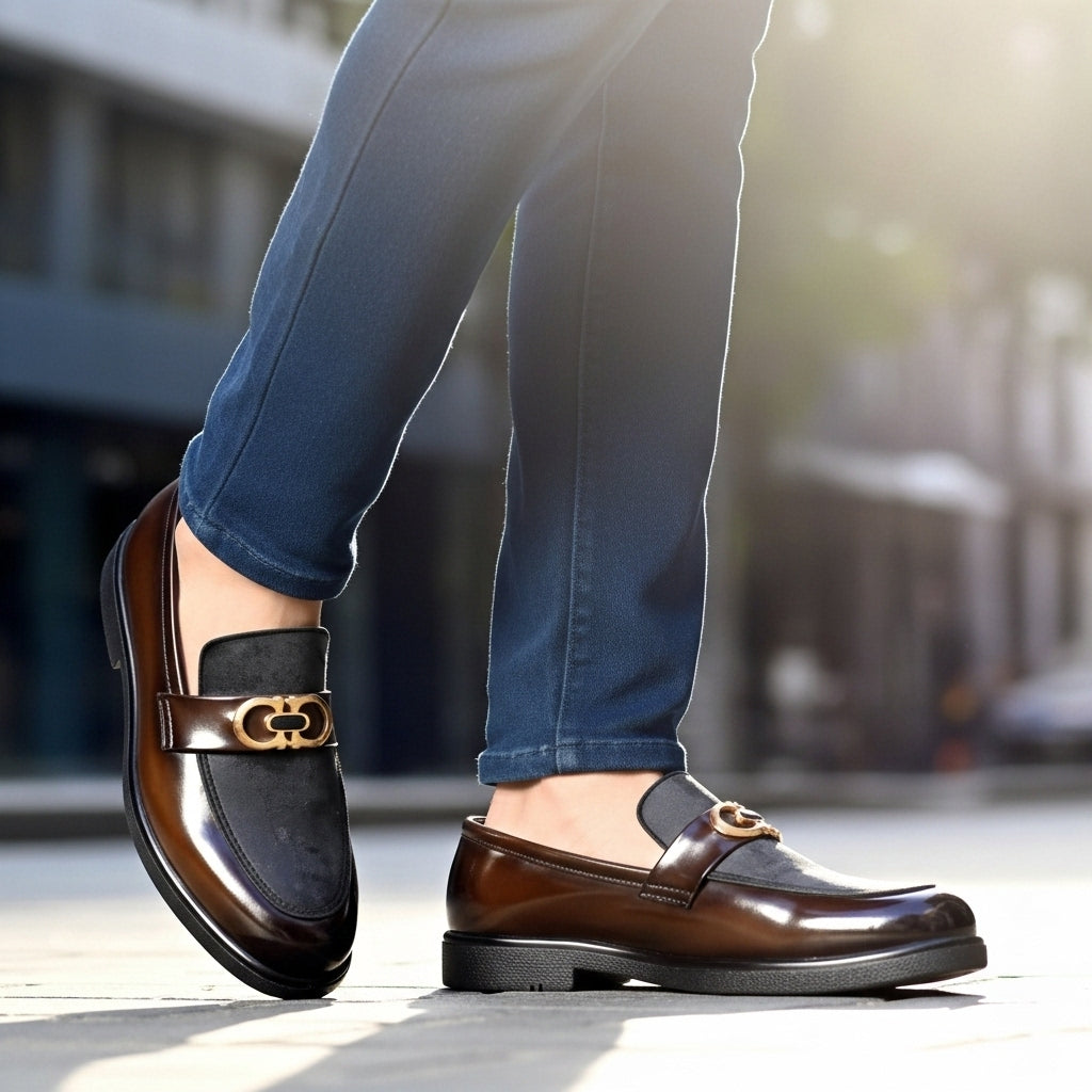Shaded Brown Handmade Loafer With Suede Pattern | With Premium Gel Soul For Comfort